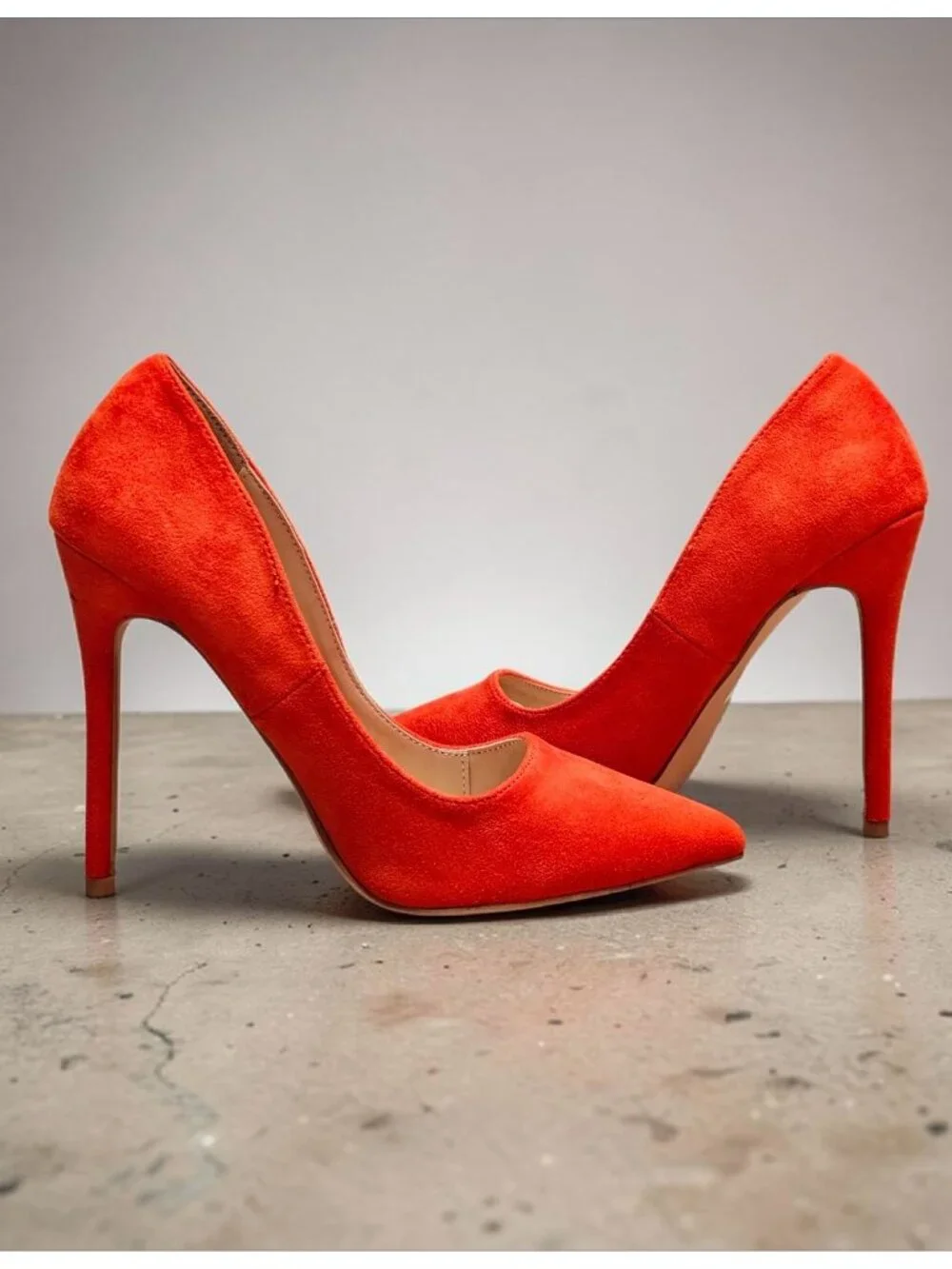 Orange Faux Suede Pointed-Toe Stiletto Heels Womens